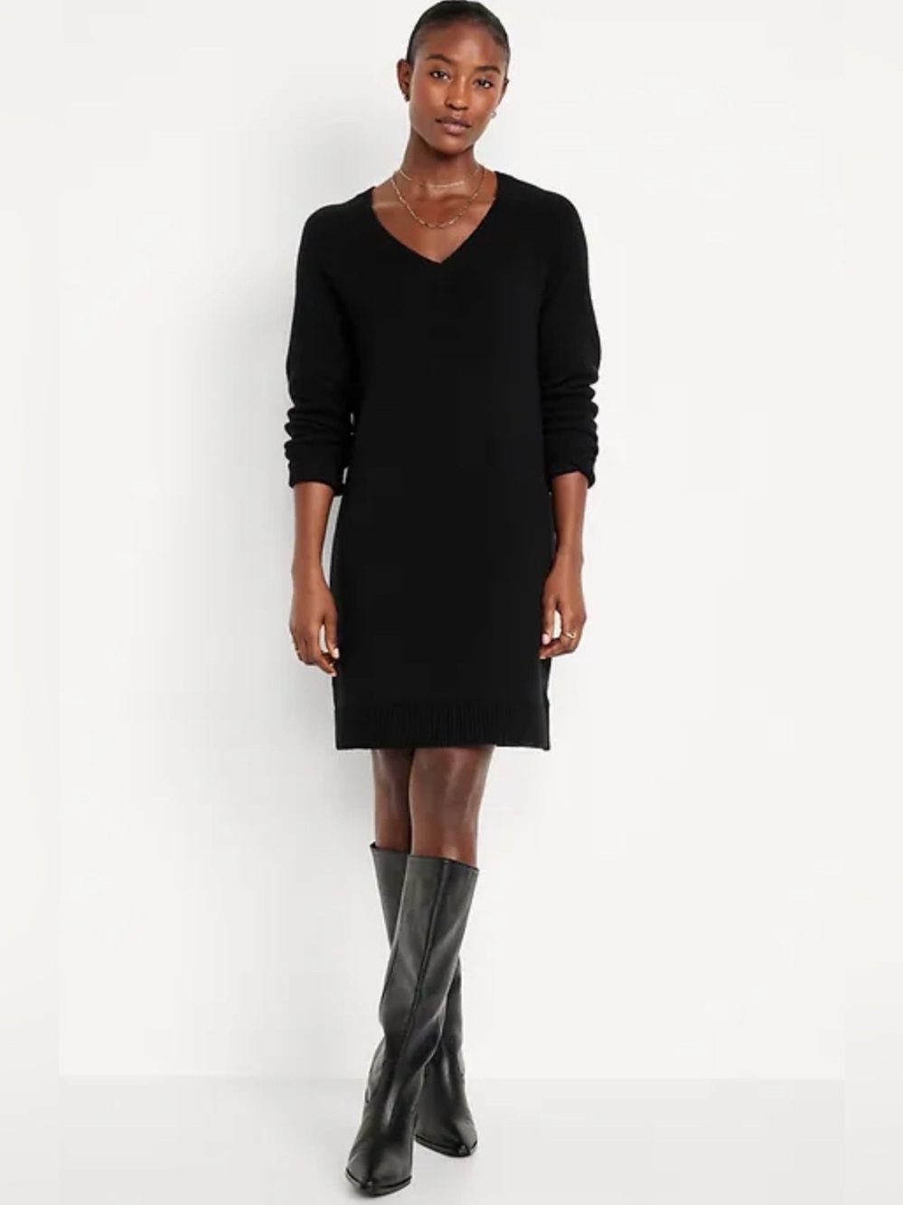 Old Navy Black SoSoft V-Neck Mini Sweater Dress Size Small
